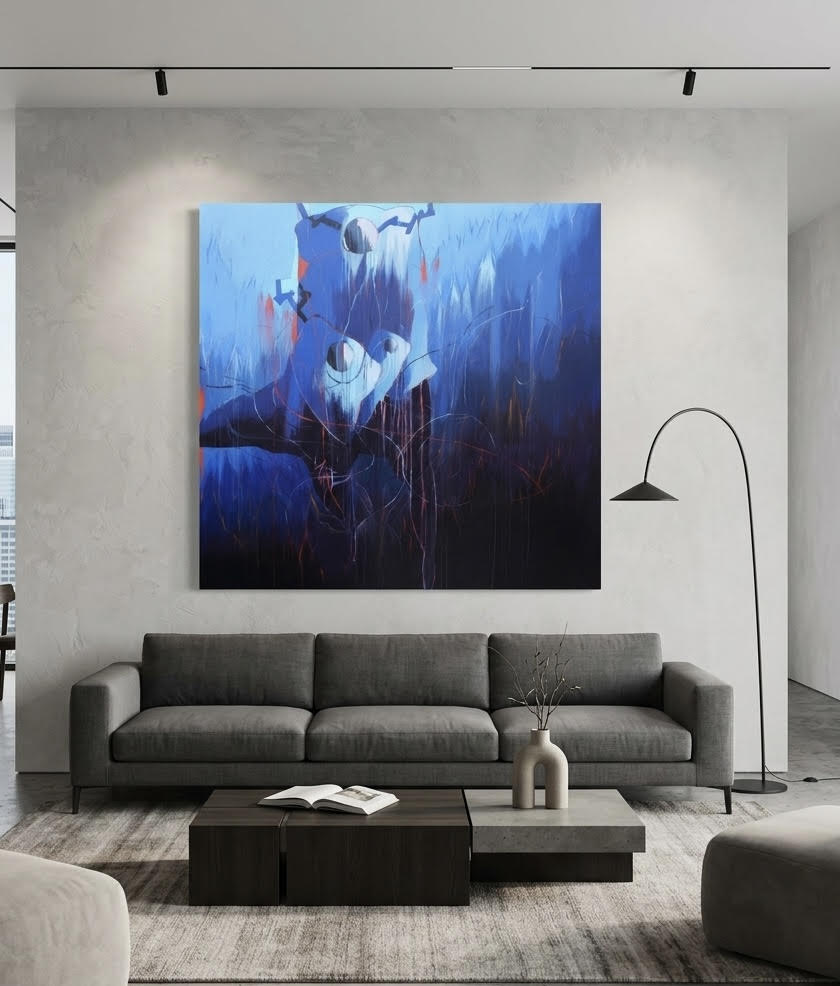 Bueno Home Gallery Grande Abstraction bleue de Hugues Amblard Deep 200x200 cm